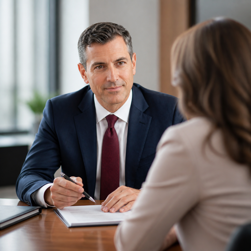 Marcus Sterling consulting with a client across a table